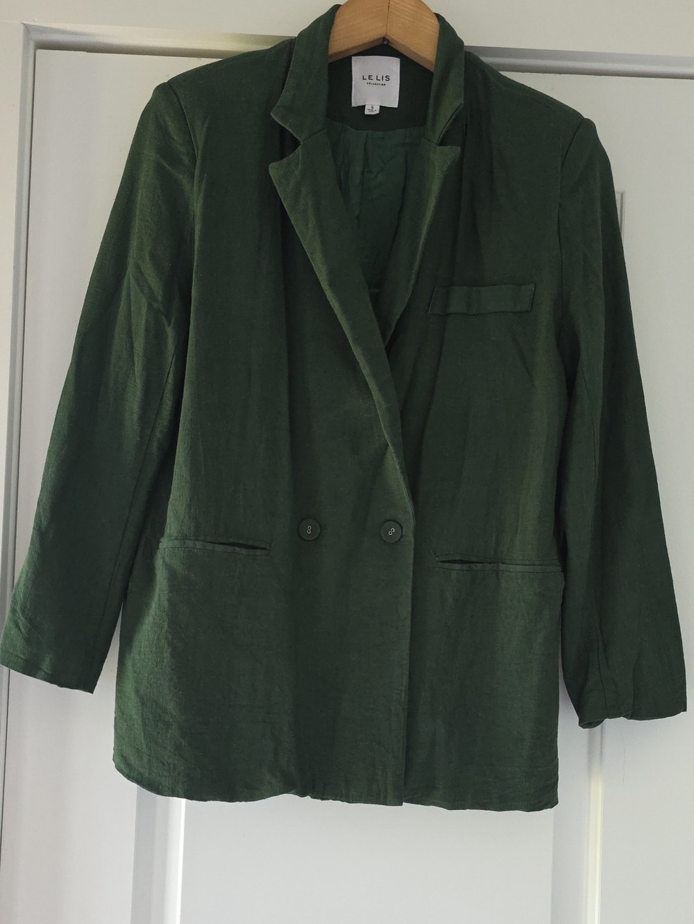 Le Lis Dark Green Double-Breasted Blazer Linen Blend